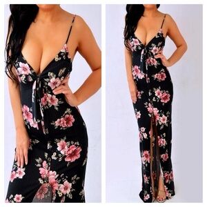 Chic Black and Pink Floral Maxi Dress